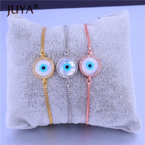 Popular Trendy Round Shell Blue Evil Eye Charm Chain Lucky Bracelets For Women Ladies Jewelry armband damen Handmade bracelet