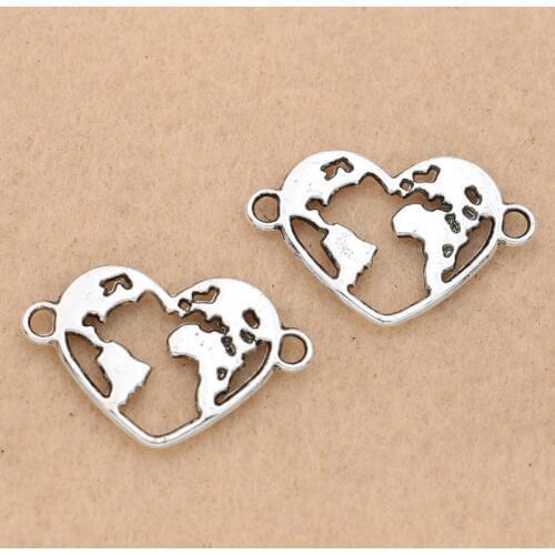 KJjewel Tibetan Silver Plated Global Map Charms Connector for Jewelry Making Bracelet Accessories Diy Findings 25x16mm