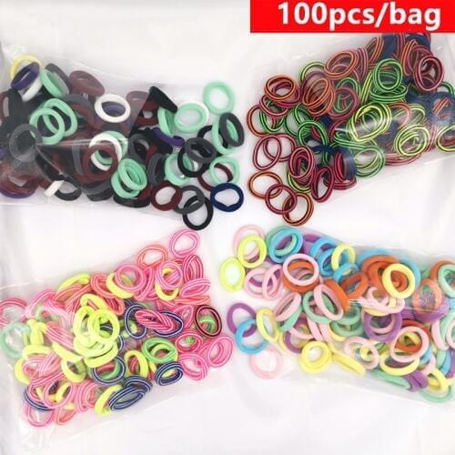 100pcs Kids Candy Color Hair Rope Elastic Scrunchie Hair Bands Mini Hair Rings Rubber Band for Girls Princess Hair Accessories