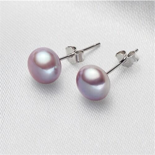 Freshwater Pearl Round Ball Stud Earrings 925 Sterling Silver Earrings for Women Earings Fashion Jewelry eh1126