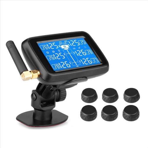 RF Wireless Car TPMS Tire Pressure Monitoring System 24V 6 Tire Cap Sensors for RV Truck Bus Real-time Monitor Tire Pressure