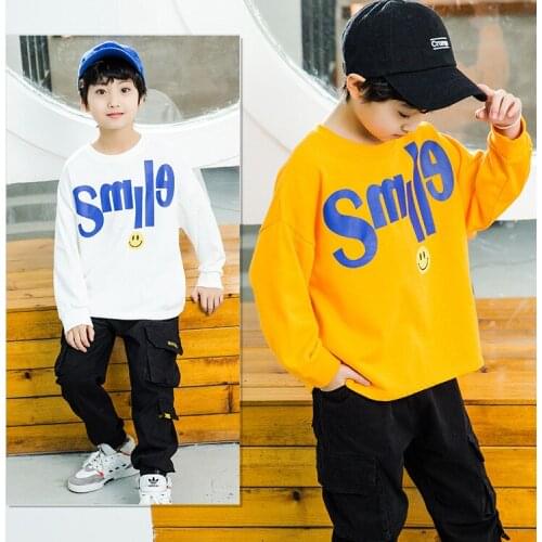 Boys Tops 2021 Medium-sized Children Long-sleeved Sweater Kids Clothes Loose Sportswear