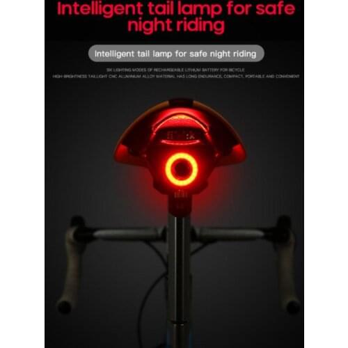 Smart Bicycle Tail Rear Light Auto Start Stop Brake IPX6 Waterproof USB Charge Cycling 6 Flash mode Tail Taillight Bike Lights