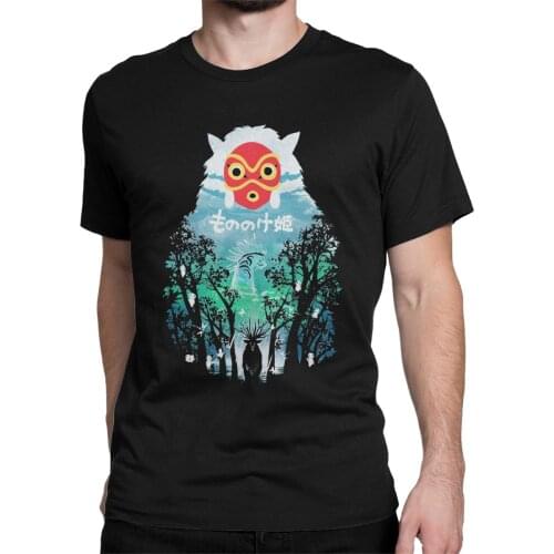 Vintage River Flows In You T-Shirt for Men Pure Cotton T Shirts Princess Mononoke Ghibli Short Sleeve Tees Summer Clothes