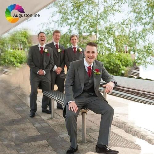 Vintage Grey Tailcoat Men Suits Wedding Suits Peaked Slim Fit Man Blazer Costume Homme Jacket 3Piece Pants Vest Groom Tuxedos