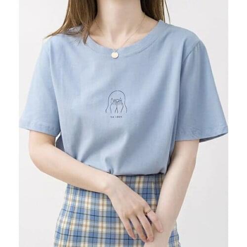 Vintage White Cotton Printing Tees Women Casual Short Sleeve Summer Tee Tops Casual Korean Fashion Blogger T-shirt Tops