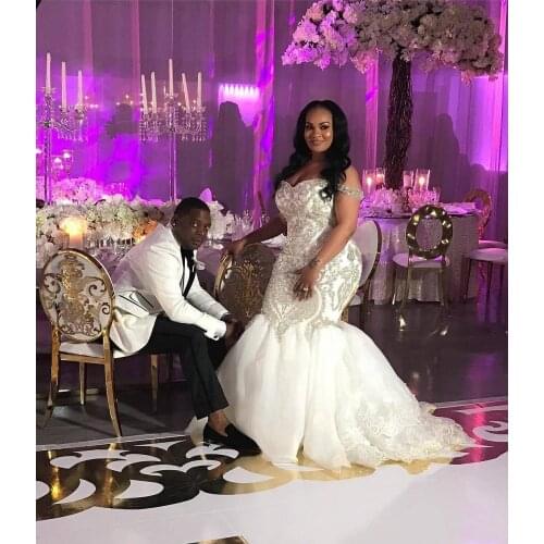 Vintage African Nigeria Mermaid Wedding Dresses Off The Shoulder Bling Beaded Plus Size Wedding Gowns Zipper Back Fishtail Garde