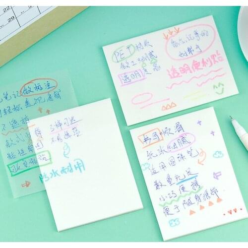50 Sheets Waterproof PET Transparent Sticky Note Memo Pad Daily To Do It Check List Paper School Stationery Office Supplies