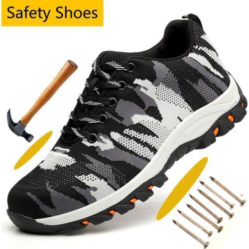 Protective Steel Toe Anti-smashing Work Safety Shoes Camouflage Mesh Anti-puncture Safety Shoes for Men Breathable Hiking Shoes