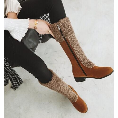 Off the knee boots womens winter 2020 new thick soled thick heel medium heel high tube plush cotton boots snow boots large size