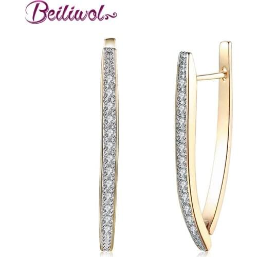 Beiliwol Personality V Shape Stud Earrings Zircon Crystal Stone Earrings for Women Gold Color Girl Party Fine Jewelry