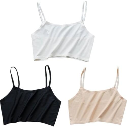 Women Girls Ice Silk Crop Top Seamless Bralette Solid Color Wire Free Camis Vest XX9D