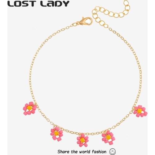 Lost Lady New Vintage Handmade Flower Bracelet Gold Alloy Chain anklet for Women Beach Jewelry Summer Bohemian Accessories Gifts