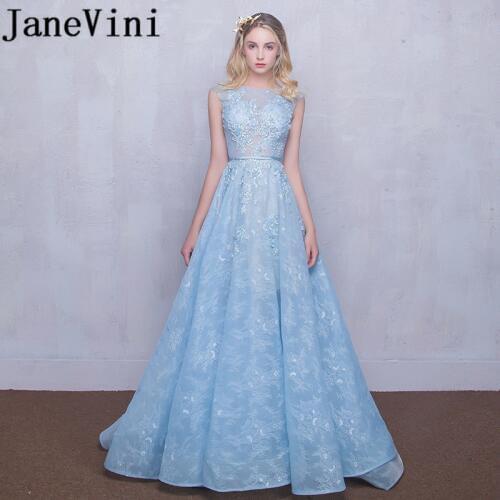 JaneVini Vestidos Sexy Lace Mother Of Bride Dresses 2018 A Line Sheer Neck Lace Applique Pearls Zipper Back Formal Evening Gowns