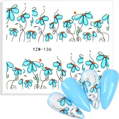 1 Sheet Blue Flower Water Nail Sticker Decal Transfer Leaf Nail Sliders Summer Tattoo Nail Art Decoration Watermark Tattoos