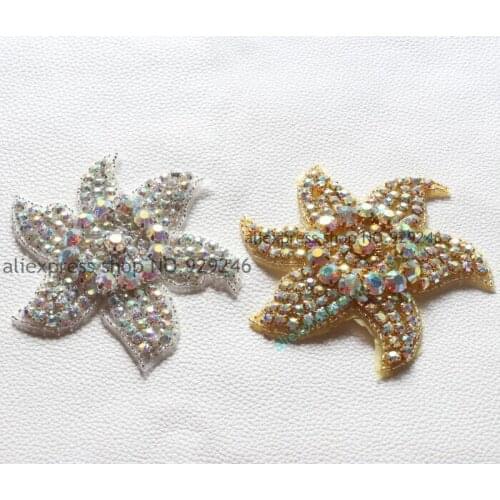 1pcs/lot 9cm starfish shape AB crystal rhinestone applique gold silver stone trimmings for garment shoes decorative accessory