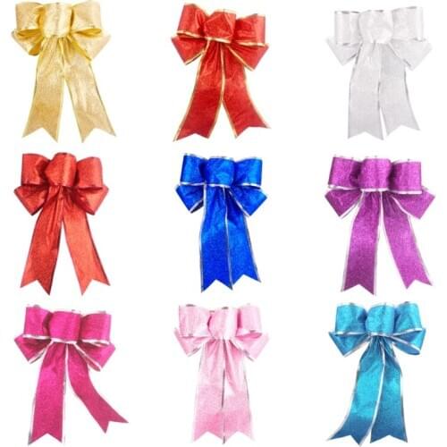 10Pcs Hair Rubber Christmas Tree 9 Colors Ribbon Bow ,10inch x 8 inch Handmade Hanging Ornaments for Holiday(Pink )