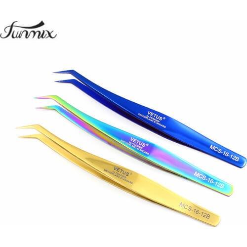 100% VETUS colorful Eyelash Tweezer Convex surface Fan Lash Tweezer MCS 16-12B