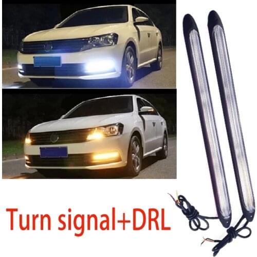 2pcs Led DRL Daytime Running Light for car Strip Sequential Flow With Yellow Turn Signal Lamp Universal Car Headlight for ford