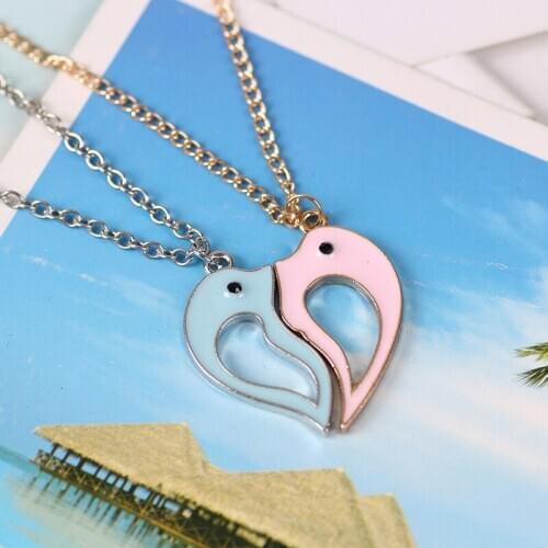 2020 Fashion New Two-piece Best Friend Blue Pink Little Dolphin Ladies Collar Alloy Metal Cute Simple Pendant Lattice Collar