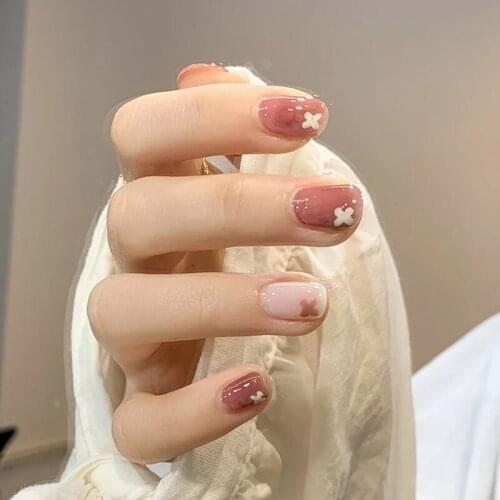 24pcs Cherry Blossom Red Wear Long Paragraph Fashion Manicure Patch False Nails Save Time Wearable Nail Patch Nail Art
