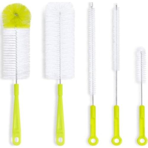 5 Pcs Long Handle Cleaning Brush Sets for Narrow-mouth Baby Bottle Pipe Washing Sports Water Bottle Glass Tube Cleaner K0AB