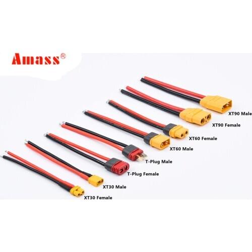 RC Battery Cable Amass XT90 XT60 XT30 T-Plug Connector Male Female Connector plug with 12AWG 14AWG Silicone Wire 90mm