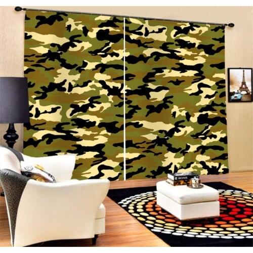 Army Green Camouflage Print 2 Panels Polyester Window Treatments Blackout Modern Decor Drapes for Living Room Bedroom Kitchen
