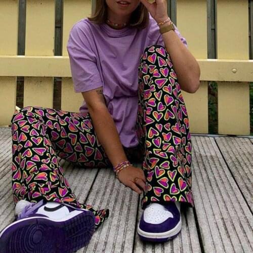 Print Wide Leg Flare Pant Fashion Casual Vintage 2021 Summer Trouser Streetwear Elastic Waist Y2k Harajuku High Waist Women Pant