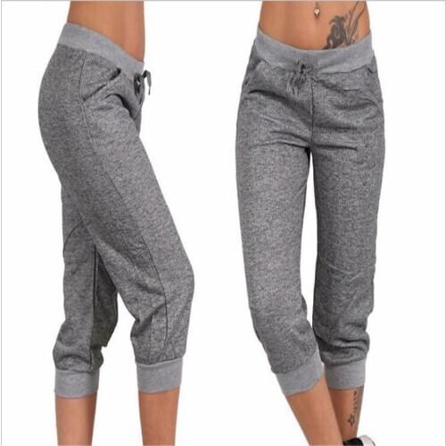 High Waist Sportwear Pants Women Loose Calf Length Pants Women Casual Pure Color With Pockets Ladies Training Trousers