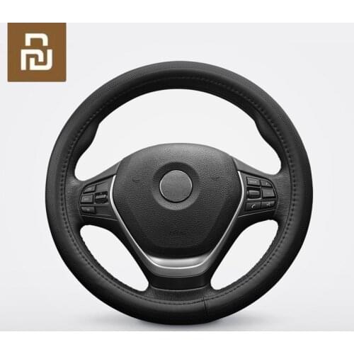 Maiwei car steering wheel cover Sweat-absorbent breathable Whole top layer cowhide Fine hand stitching 37.5cm universal