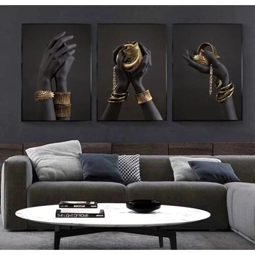 Black And Gold Hand With Gold Bracelet Oil Painting On Canvas African Art Posters Prints Wall Pictures For Living Room Decor