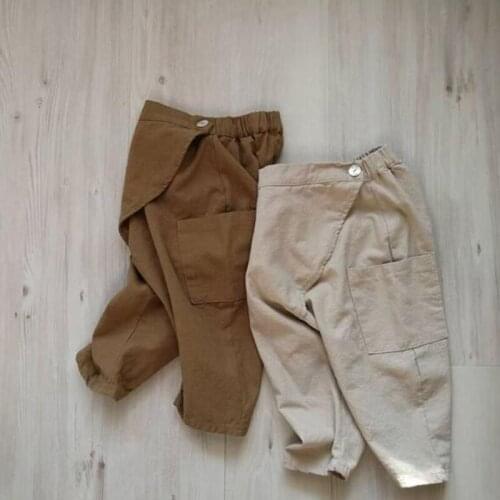 Kids Pants 2021 New Autumn Toddler Boys Casual Loose Pocket Harem Pants Children Kindergarten Linen Trousers Baby Girl Leggings