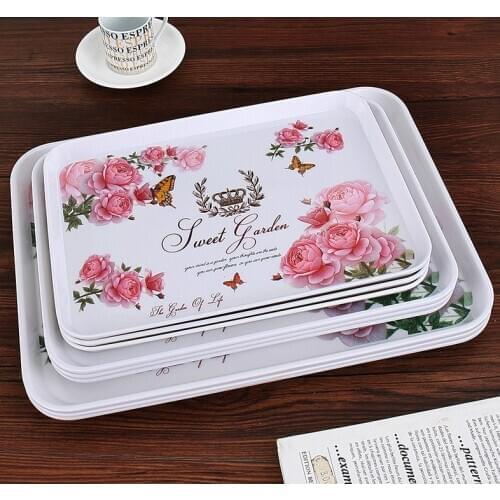 European tea Tray Household Rectangular Water Cup Tea Cup Tray Living Room Fruit Plate Printed Bread Tray Coffee Tray Home decor