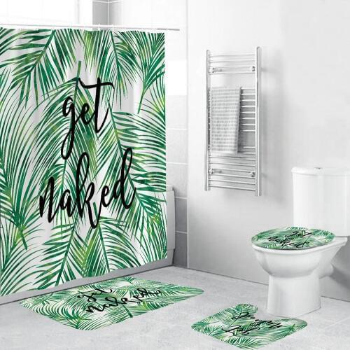 Hawaii Style Green Leaves Shower Curtain Funny Quotes Bathroom 4 Piece Set High Quality Bath Curtain For Bathroom Decor