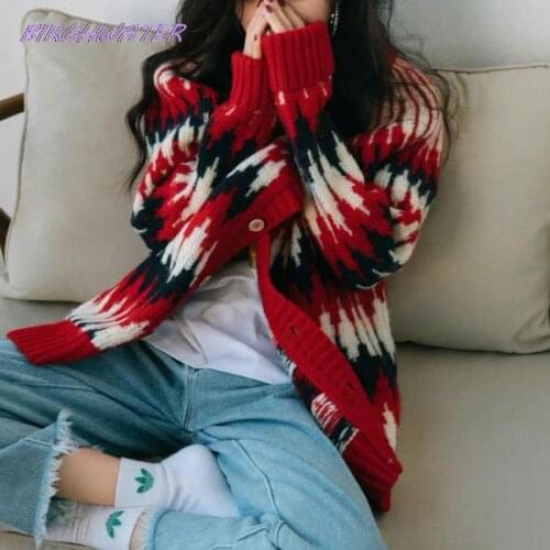 Korean Women Sweaters Vintage Striped Knitted Cardiagn Women 2021 Autumn Clothing Oversized Outwear Chic Knitwear Coat Tops