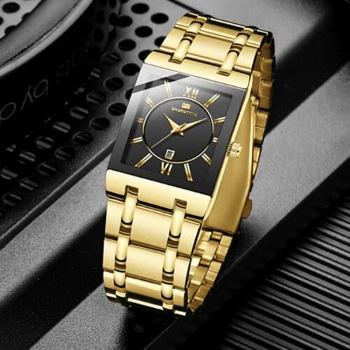 Newest Business Men Watches 2021 Luxury Full Stainless Steel Strap Square Gold Watch Man Waterproof Calendar Quartz Clock Hombre
