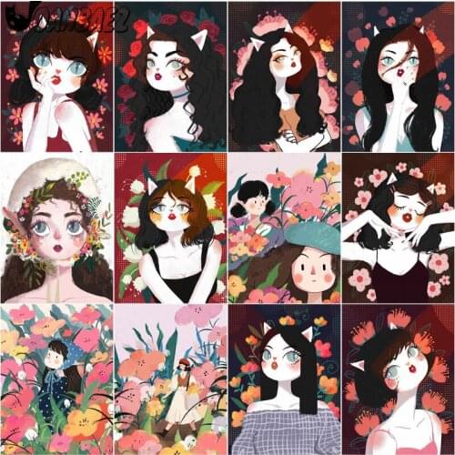 Cartoon Girl Diamond Painting Cross Stitch Embroidery Long Hair Character Digital Mosaic Kit Handmade Home Decoration Accessorie