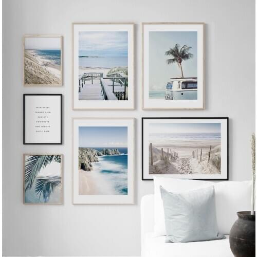 Wall Art Canvas Painting Blue Tropical Beach Pineapple Van Coconut Tree Nordic Posters And Prints Wall Pictures For Living Room