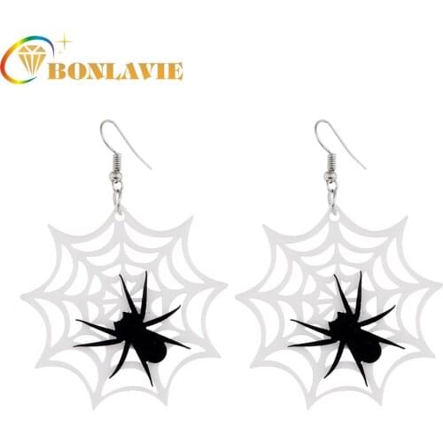 NUNCAD Halloween Fun Prank Earrings Acrylic Cobweb Big Spider Earrings Men and Women Jewelry Good Quality