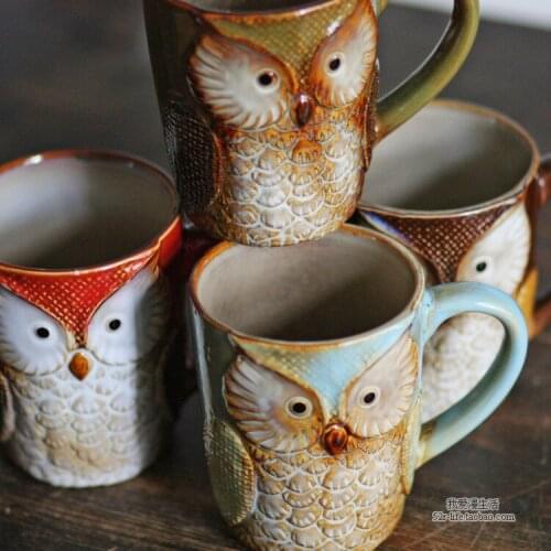 Originality Ceramics Arts And Crafts Owl Cartoon Ceramics Glass Send Gifts Ornament Zakka Small Things Cup