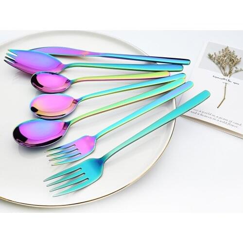 Tableware Rainbow 1pcs Korean Style Stainless Steel Sets Knives Dessert Fork Spoons18/10 Flatware Set Dinnerware Silverware Set
