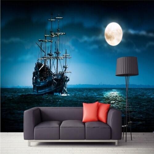 Drop Shipping Custom Photo Wallpaper Beautiful Sailboat Moonlight Scenery Custom Murals Bedroom Decorative Background Wallpaper