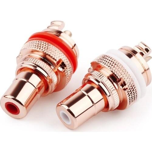 8/100PCS Red+White RCA Female Socket Chassis CMC Connector Phono Purple Copper Speaker Plug HiFi 32mm HiFi Solder Audio Jack