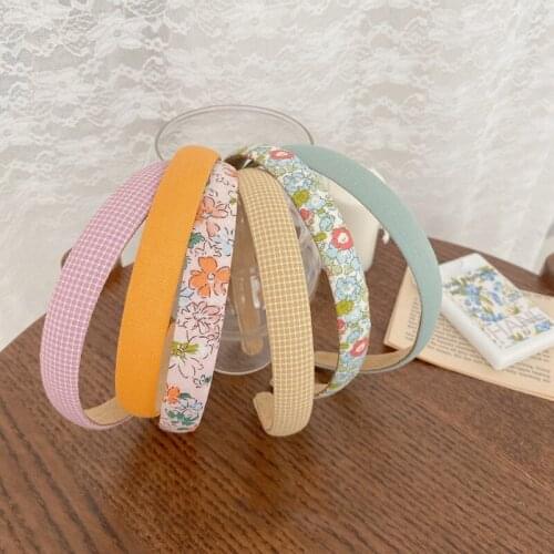 Richkeda Store New 2021 1pc/3pcs Sweet Summer Floral Thin Headbands Vintage Korean Plaids Girls HairbandsFashion Head Wrap Tiara