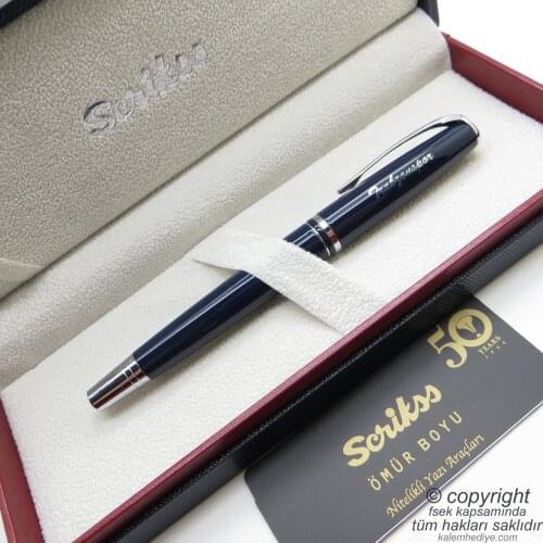 Scrikss 477 Navy Blue Chrome Trabzonspor Roller Pen | İsme Special Pen-Licensed Original Product