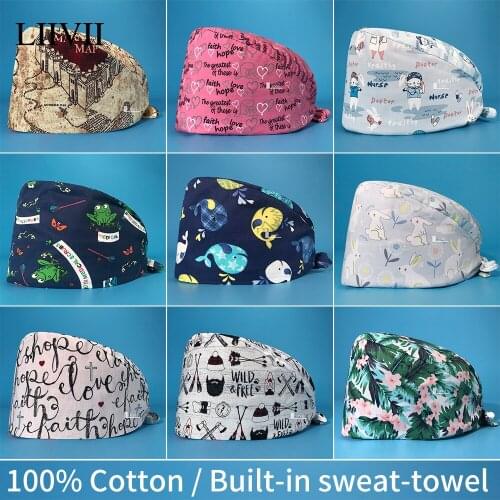 New High quality cotton printed surgical cap dental care scrub cap beauty salon nurse work cap spa lab scrub cap wholesale
