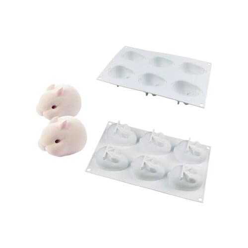 Bunny Silicone Cake Mold 6 Hole 3D Rabbit Shape Silicone Molds Baking Decorating Tools Chocolate Mousse Make Dessert Soap Mould