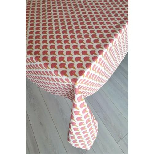 100% Cotton Linen Look Icecream Patterned Colored White Table Cloth Wedding, Party,Sofa Cover For Rectangular Table