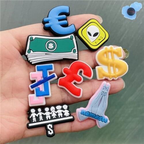 50pcs Wholesale PVC Alien Money Shoes Accessories Cool Garden Shoe Decorations Fit Croc Jibz Charm DIY Backpack